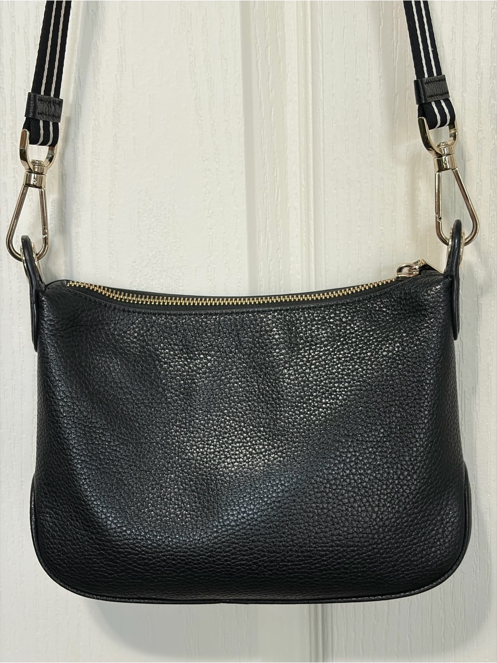 kate spade Black Pebbled Leather Crossbody with Striped Strap Medium Rosie - Picture 7 of 11